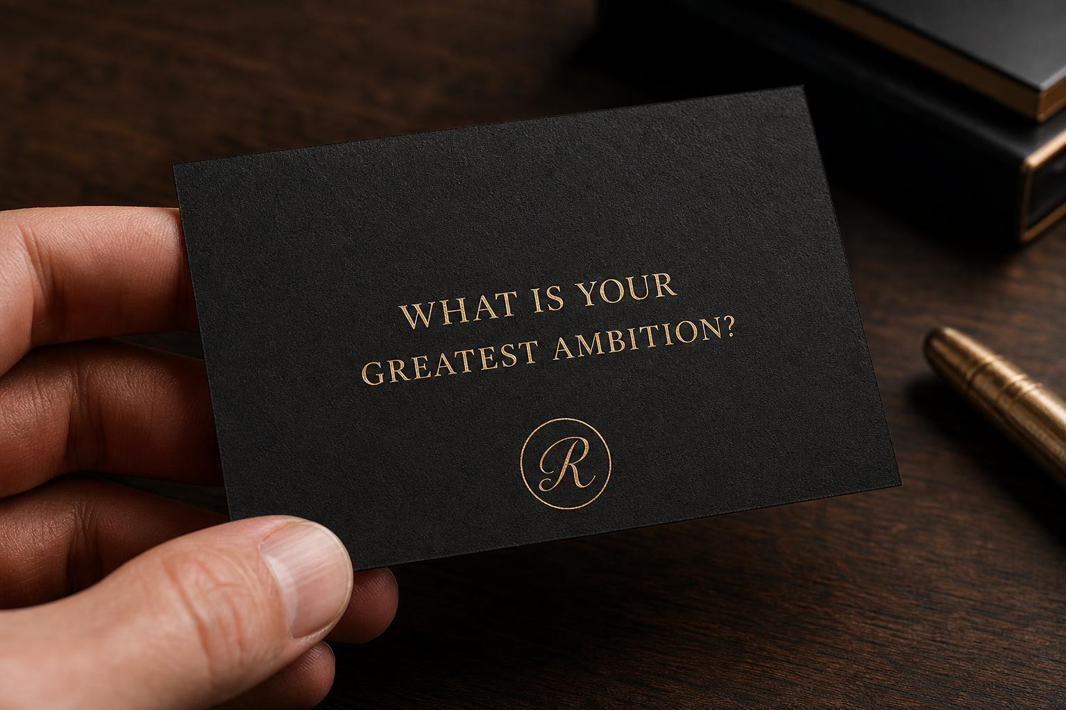 A blank matte black card held in low, dramatic light against a dark background