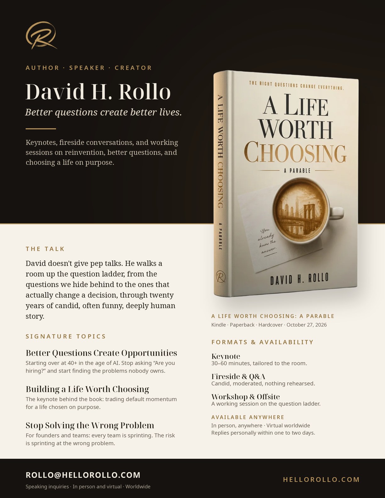 Preview of David H. Rollo's one-page speaker sheet